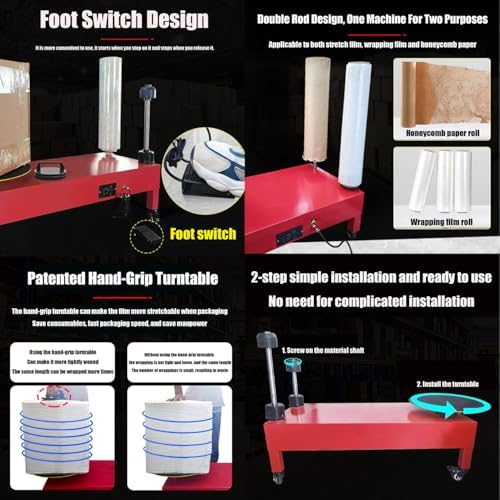 Electric Double Shaft Stretch Film Wrapping Machine, Adjustable Turntable Speed, 30 RPM, Efficient Packaging Baler, Heavy-Duty Wrap Dispenser, Ideal for Industrial Use, 60cm Width