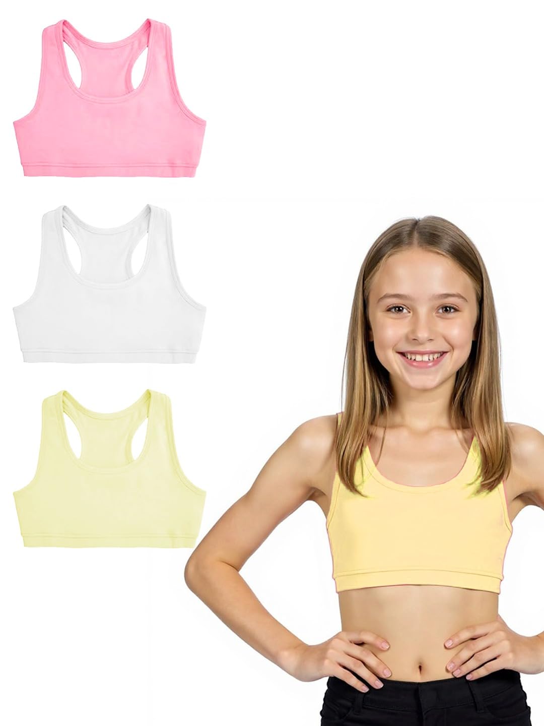 A.T.U.N. (ALL THINGS UBER NICE) Girls Cotton Sports Bra for Teen and Teenagers (Pack of 3) | Non-Padded Racerback Beginner Tshirt for Girls | Comfortable Training, Yoga & Workout Bra-image-25