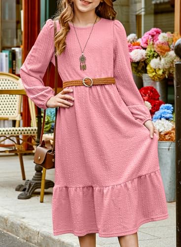 blibean Tween Girls 2025 Fall Dresses Kids Rib Knit Dress Size 6-15 Years2