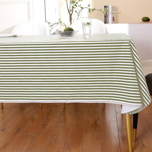 Image of Walrus Heavy Duty Vinyl Tablecloth with Flannel Backing Waterproof Oil-Proof Plastic Table Cloth Stain-Resistant Wipeable Rectangle or Square Table Cover for Indoor and Outdoor (Stripe, 52X70 Inch)