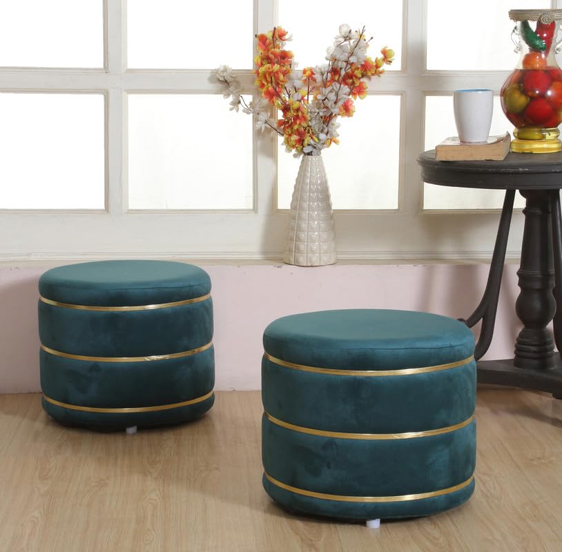 Smartkart Ottoman pouffe Stool for Living Room Small Kids Stool for Baby Study Table Stool for Child Kids Puffy Room Wooden Stools Combo, 14x12 Inch, Seagreen-image-48