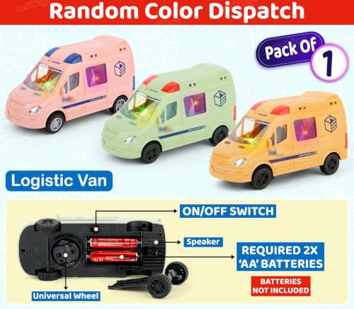 Image of Zest 4 Toyz Musical Car Toy for Kids Bump and Go Toys for Kids Van Toy with Flashing Lights and Realistic Sounds Sirens Battery Operated Vehicle Toy - Pack of 1 (Random Color)