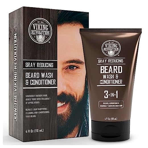 Viking Revolution Men's Beard Dye - Dark Brown, Grey Reducing Shampoo & Conditioner (4 Oz)