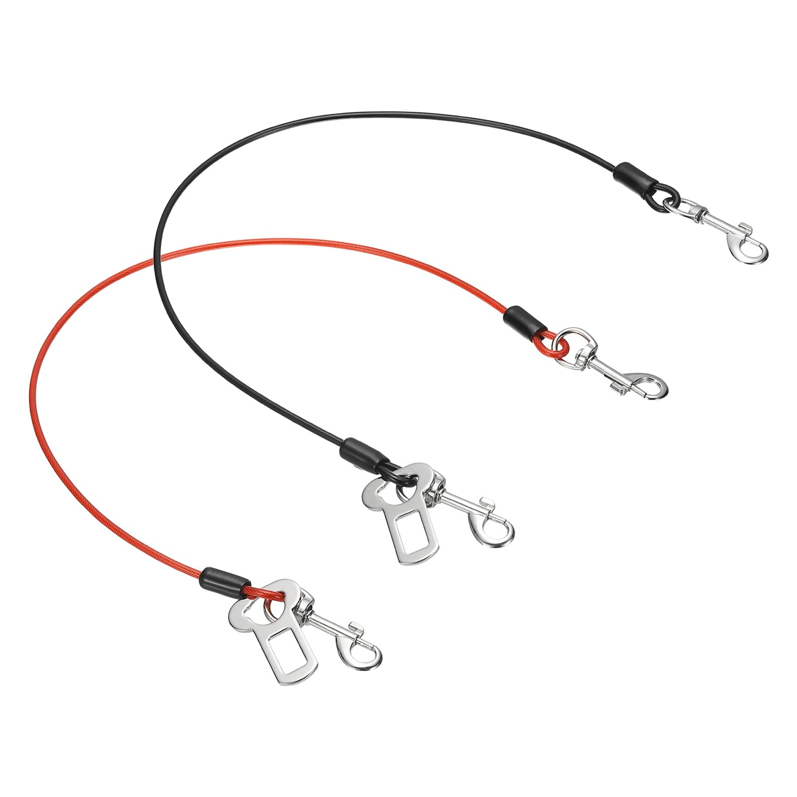 PATIKIL Chew Proof Dog Leash, 24 in Dog Seat Belt Harness with Double Clips Leash Extender Steel Braided Vehicle Tether, (Black/Red, 2 Pcs), Intended for Pet Walking/Training โ image 1