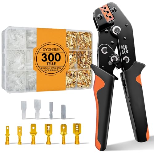 DYDHRER Krimpzange,Crimpzange Flachsteckhülsen Set Crimpwerkzeug kabelschuhe mit 300 stück Spade Flachstecker für 0.5-2.5 mm² Kable,Crimpzangen Tool, Crimp Zange, Flachsteckhülsenzange, Crimpwerkzeug., 19.99 €