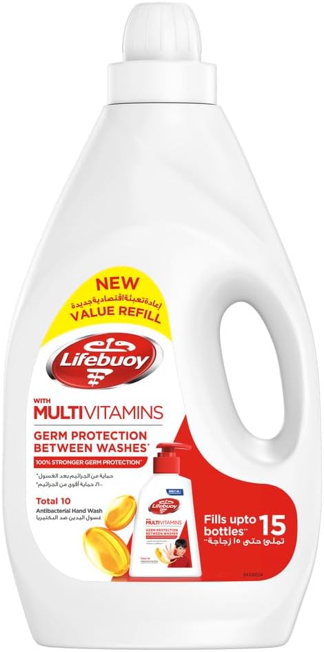Lifebuoy Hand Wash Refill, Total 10, for 100% stronger germ protection in 10 seconds, 3L package design may vary