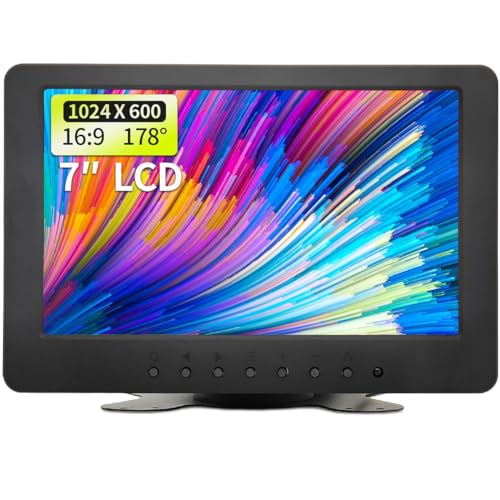 Qcvoruno 7 inch LCD Security Monitor & Displays,BNC/AV Input,Built-in Dual Speakers Portable Monitor,1024 * 600 Resolution,Suitable for CCTV DVD CCD TV