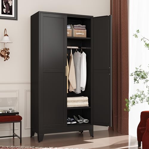 Image of GAIOUS Metal Wardrobe Cabinet with Hanging Rod, Clothing Storage Cabinets