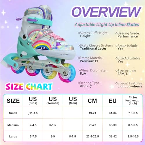 Rollschuhe Kinder für Mädchen/Kinder/Jugendliche , Verstellbare 4 Größen Inline Skates mit Leuchtenden Rädern für Kinder Mädchen, geeignet für den Innen- und Außenbereich
