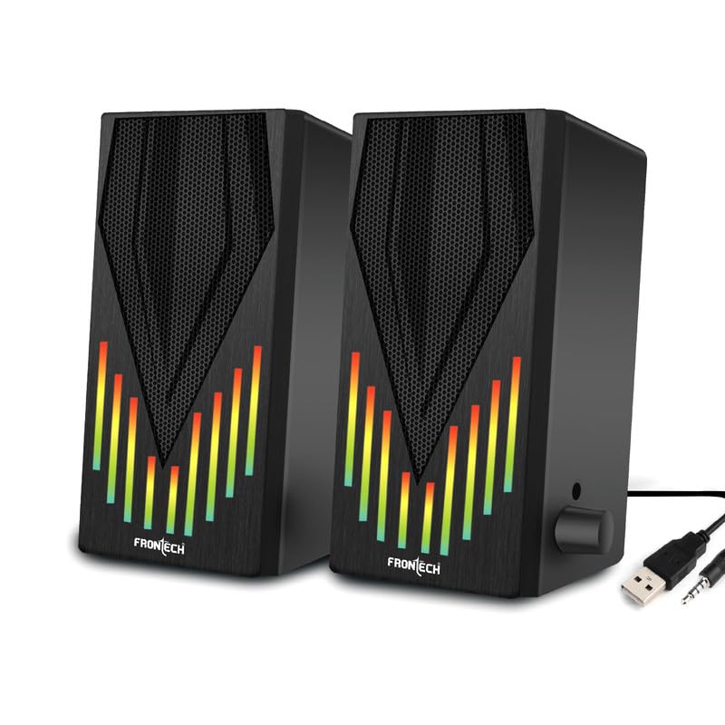 FRONTECH 2.0 USB Powered Multimedia Speakers with RGB Lights | 2 x 3W Drivers (5.2 cm) | AUX Connectivity | for Laptop, PC, Mobile | 1 Year Warranty (SPK-0006, Black)