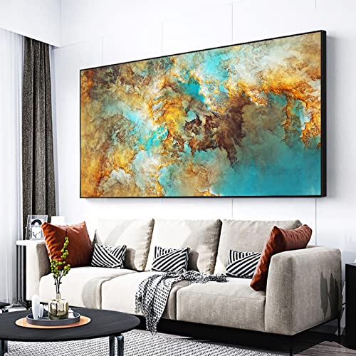 Peinture abstraite KEBIA or jaune pour habiller un grand mur vide de salon