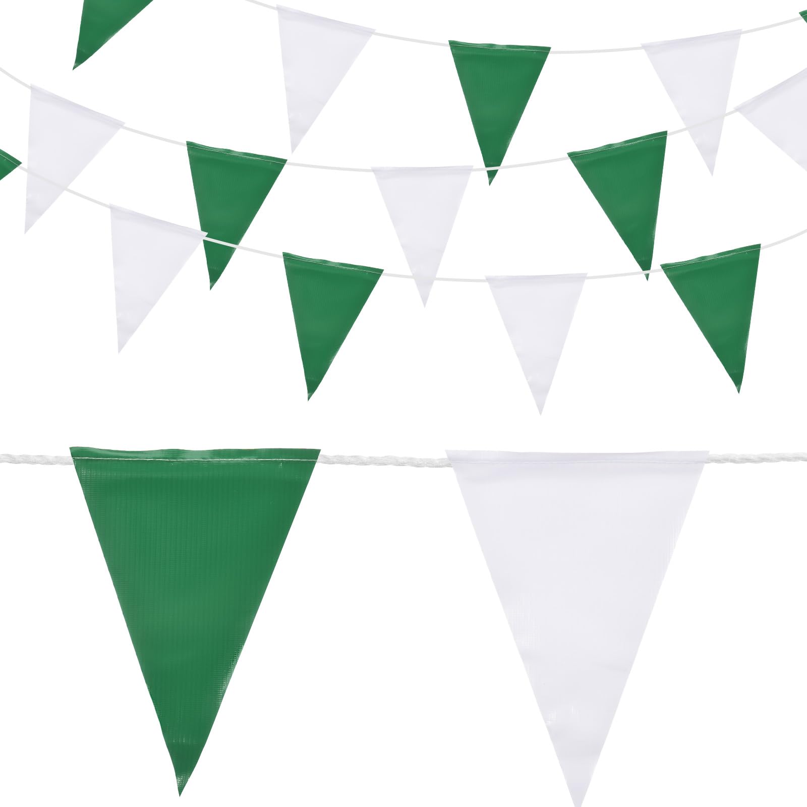 sourcing map 98ft Green White Bunting Banner, 45pcs Triangle Flags Pennant Banners for Indoor Outdoor Party Traffic Construction Warning