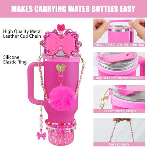 Hpebl 11PCS Bow Accessories for Stanley Cup Tumbler 30 40oz,Fuchsia - image 2