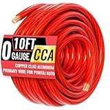 0 Gauge Wire 10FT Red Copper Clad Aluminum CCA 1/0 Battery Cable, Primary Power/Ground Cable for Car Audio Speaker, RV Trailer, Amp, Inverter RV Truck, Marine, Solar Equipment, Translucent Jacket