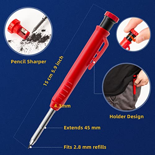 Mechanical Carpenter Pencil Set With 40 Refills And 2 Erasers, 4 Pcs Deep Hole Woodworking Pencils Marker Marking Tool With Built-In Sharpener For Carpenter Woodworking Architect Construction #TOP2