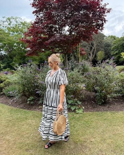 Image of TIYOMI Women Plus Size Dress Boho V Neck Short Sleeve Beach Maxi Dresses Floral /Stripe /Leaves /Lemon XL-5XL