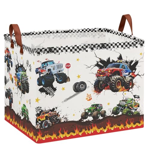 XHWZOF Monster Trucks Storage Basket Collapsible Car Room Decor for Boys Waterproof Kids Laundry Hamper Monster Trucks Baby Stuff Gift Bag  36L Large Clothes Towel Toy Book Storage Bin for Nursery