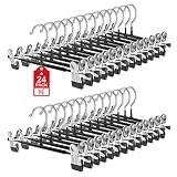 24Pack Pants Skirt Hangers with Clips, Adjustable Skirt Hangers for Women Non Slip Closet Organizers