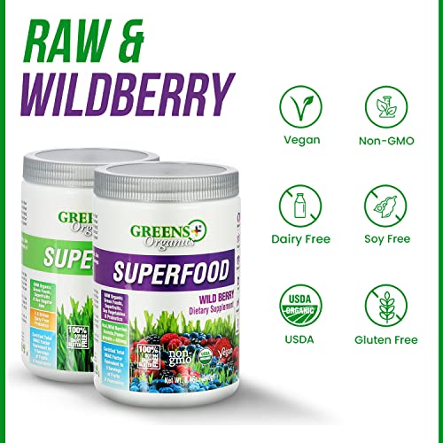 Greens+ Organic Superfood Powder, Powder, Raw Superfood & Wild Berry Powder, Gluten Free Superfood Powder, Infused With Probiotics, Usda Organic #TOP4