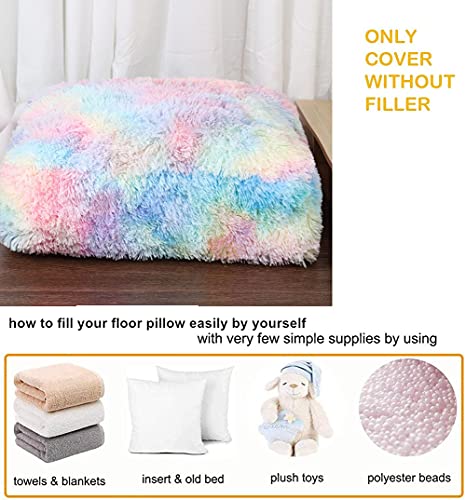 Asuprui Square Floor Pillow Cover Meditation Cushion Fuzzy Floor Seat Cushion(No Filler) Faux Fur Seat Floor Pouf Cover Plush Bed Pillows For Living Room Sofa 20" X20”X6“ Inches Cover Only (Colorful) #TOP4