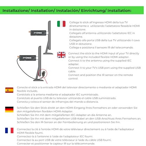 Digiquest DecoderTerrestre, XO Stick, DVB-T2, Schwarz - Sparen Sie Energie durch die Stromversorgung des Fernsehgeräts, 2-in-1-Fernbedienung, ideal für Wandfernseher
