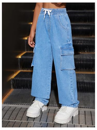 WDIRARA Girl's Elastic Waist Cargo Denim Pants Jeans with Pockets4