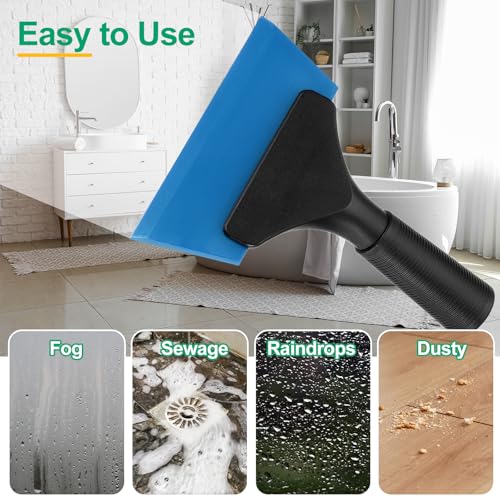 Image of uxcell 2Pcs 5 Inch Shower Squeegee for Glass Doors, All-Purpose Bath Squeegee with Handle for Bathroom Window Mirror Car Glass, Blue