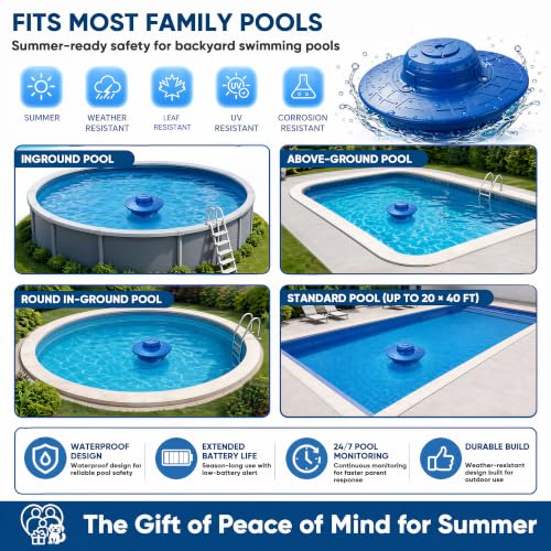 Pool Alarm, Floating Pool Safety Alarms Inground & Above Ground Pools, Adjustable Sensitivity, 85dB+ Loud Alert, Weatherproof Smart Safety Alert for Kids & Pets (Blue) by Hopesnow - Used condition - Image 7