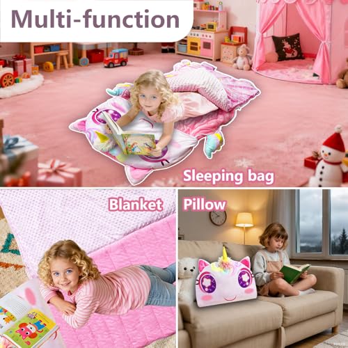 Image of Kids Sleeping Bag, Large Unicorn Slumber Bag for Girls Boys, Portable Nap Mat, Preschool Daycare Kindergarten Birthday Gift 3-12 Yr Child