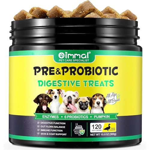 Dog Probiotics for Gut Health – 6 Billion CFU Multi-Strain Digestive Treats – Vet-Formulated Probiotics for Dogs, Dog Diarrhea Treatment, Immune & Skin Support – 120 Duck-Flavoured Chews