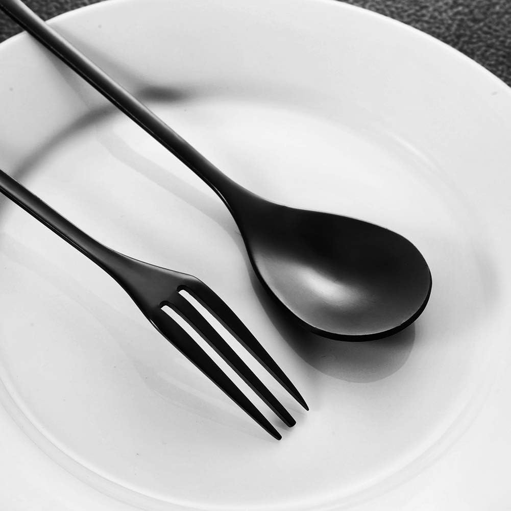 AnSaw 20-Pc Mini Black Coffee Spoons & Dessert Forks Set, 4.7" Stainless Steel Leaf Handle, Ideal for Tea, Appetizers, Tastings - Perfect for Party, Charcuterie, Cocktails