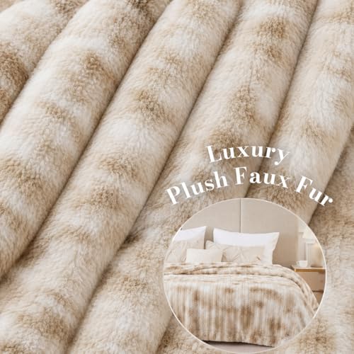Image of Cortina Embossed Fur Blanket Single Size -Embossed Soft and Warm Decorative Fuzzy Blankets - Cozy, Fluffy, Plush Lightweight Throw Blankets for Couch, Bed, Sofa(Beige, 150x200 CMs)