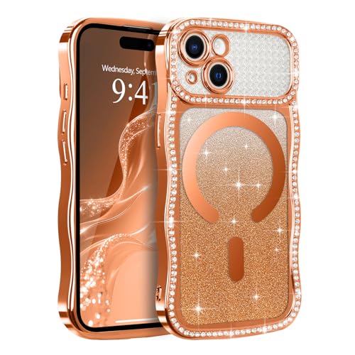 Lafunda Magnetic for iPhone 15 Case Glitter Wave Edge, Orange