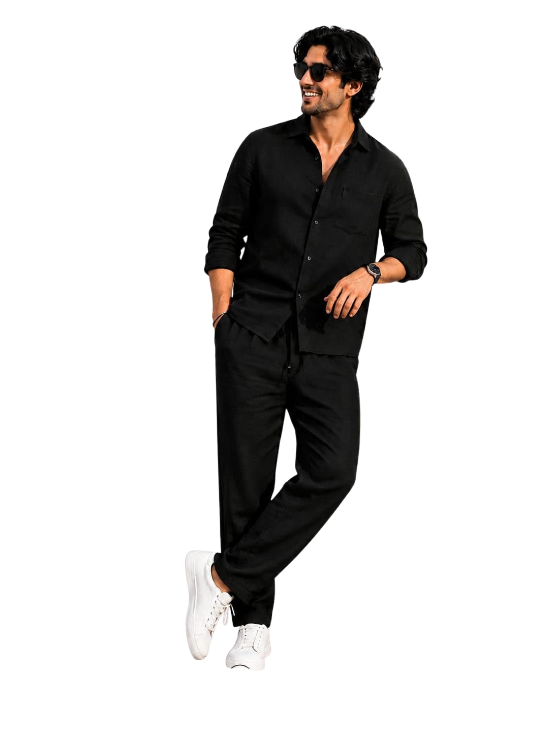 Men's Premium Linen Co-Ord Set | Regular Fit Full Sleeve Solid Shirt with Drawstring Trouser | Breathable Linen Casual Outfit for Summer, Travel, Beach, Vacation & Daily-picture-41
