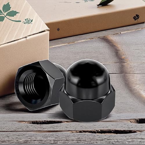 10 Stück Hutmuttern M6 Edelstahl, M6 Schwarz Kappenmuttern DIN1587 Hohe Form, 304 Edelstahl Sechskant Hutmuttern für Schrauben, Gewindebolzen, Gewindestangen