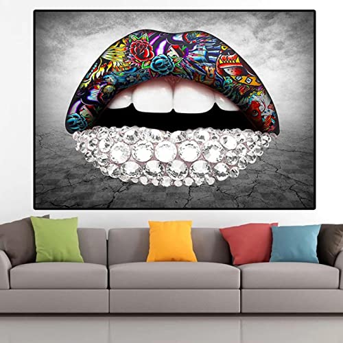 Peintures Art Mur Lèvres Diamant Rouge : Toile Déco Premium pour Salon