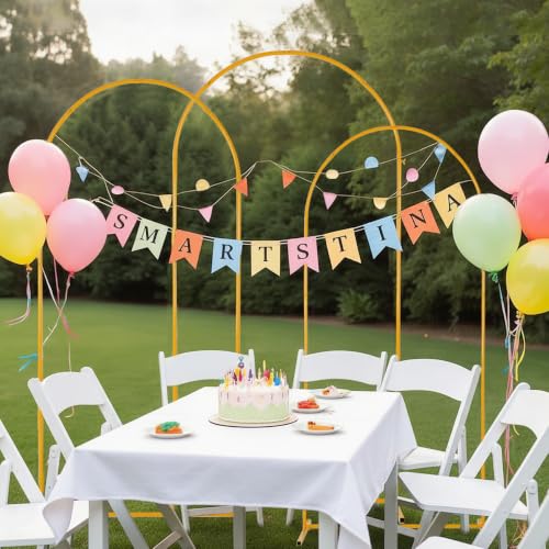 Image of Vincidern 3pcs Metal Wedding Arch Backdrop Stand, Party Arch Stand, Balloon Arch Backdrop for Wedding Ceremony, Baby Shower, Birthday Party, Bridal Shower, Graduation Decor, Gold,7.2FT, 6.6FT, 5.9FT