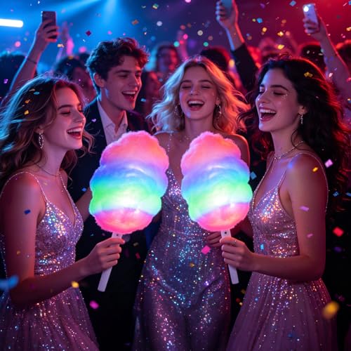 Image of 100PC Glow Sticks, Cotton Candy Sticks, Waterproof Cones Bulk for Party, Cotton Candy Stand Holder Accessories,Reusable LED Cotton Candy Party