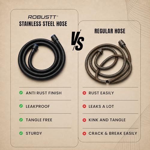 Image of Robustt Premium 304 Stainless Steel Jet Spray Hose Pipe for Toilet (Black), 1.2m Flexible Hose Pipe with Anti Corrosion Finish, Hand Shower Pipe, Universal G1 /2 Fittings, High Pressure Faucet Pipe