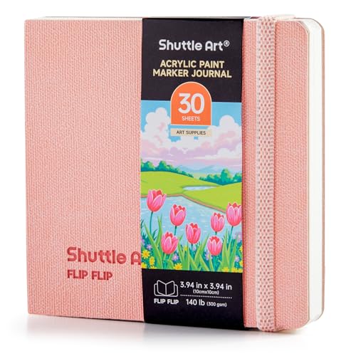 Shuttle Art Acrylic Paint Marker Journal - 30 Sheets 3.94x3.94 Watercolor Journal with 140LB (300 GSM) Watercolor Paper for Acrylic Markers & Watercolor