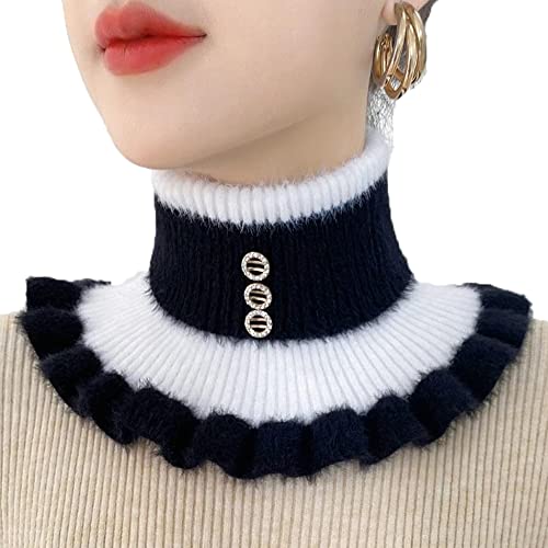 Turtleneck Dickey Collar Stripe Knitted Fake Collar Detachable False Collar Neck Warmer Scarf for Women