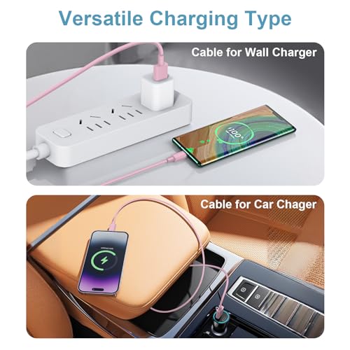Image of USB to USB C Cable for iPhone 17 16 15 Type C Carplay 2Pack 5FT Cable Pink | Fast Charging Carplay Cable, USB C Carplay Cord Compatible with iPhone 17 16 15