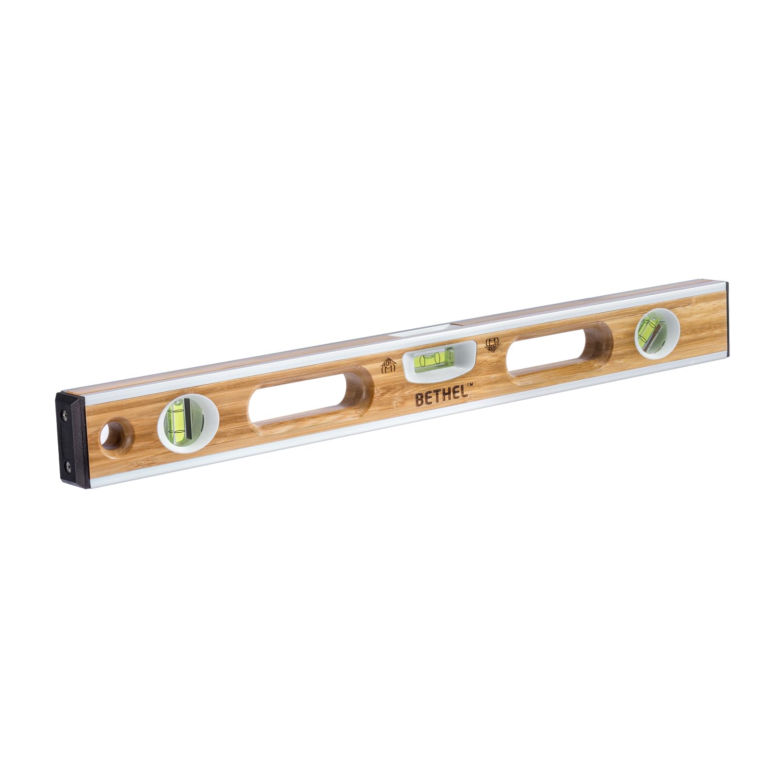 BETHEL 24-inch Bamboo Level, Mortar Adhesion Resistant Light Level, with Double Curved Acrylic Leveling Tubes for Masonry Applications and General