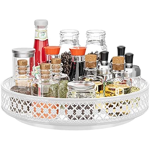 Ovicar Lazy Susan Organizer Turntable - 11 inch Rotating Spice Rack Metal Lazy Susan for Cabinet Pantry Kitchen Countertop Dining Table Cupboard Bathroom Refrigerator Vanity (11 inch White) Cover