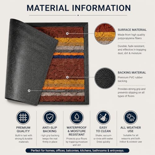 Image of DecorTwist PVC Door Mat 60x40 cm | Heavy Duty Indoor Outdoor Entrance Mat | Anti-Slip Rubber Back | Waterproof Dust & Dirt (Style 2 [ Brown Earth Tone Welcome ], PVC Door Mat 60 * 40 cm, Pack of 2)