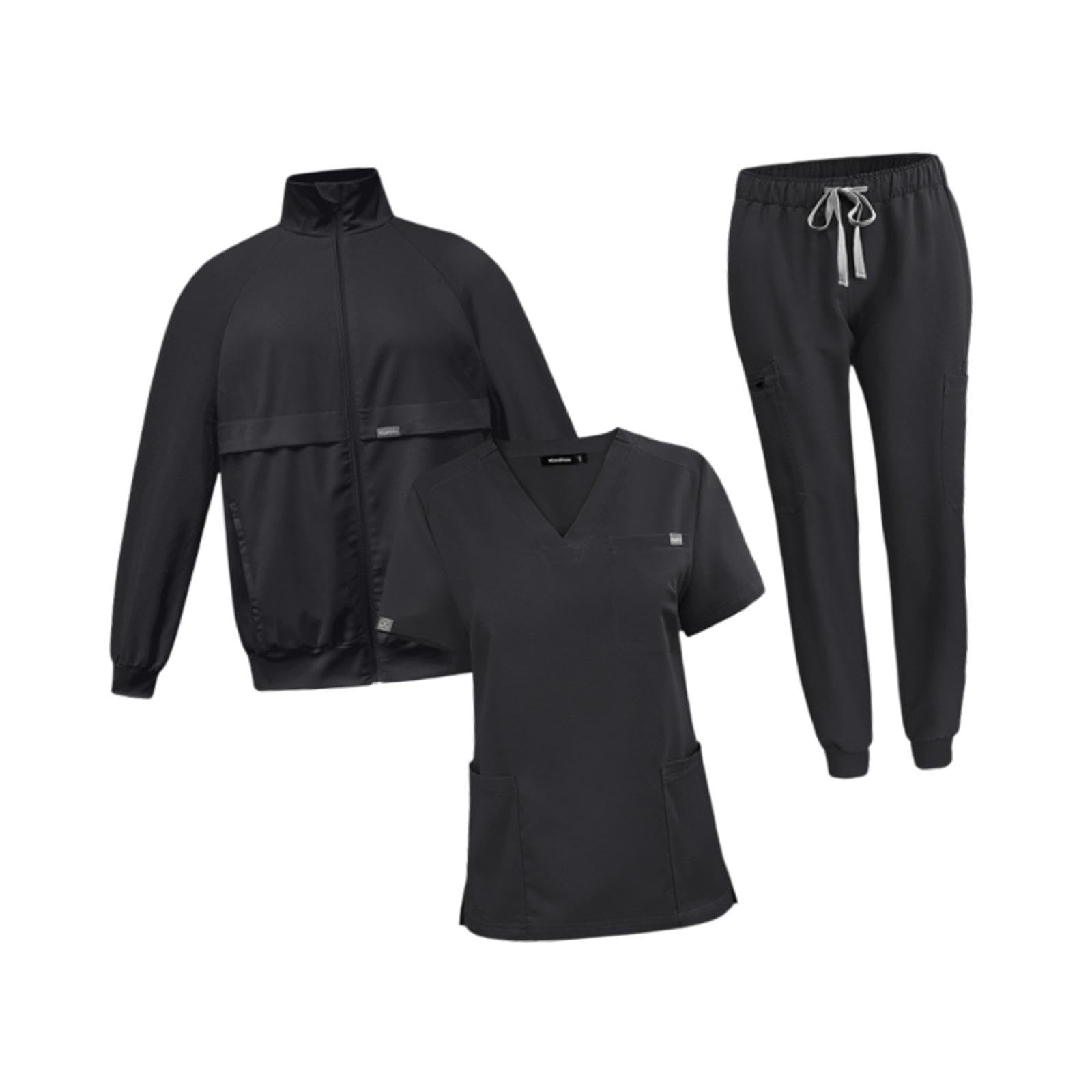 del oficio de enfermera friega los trajes determinados del trabajo de la chaqueta de los pantalones superiores de para el, Negro, L