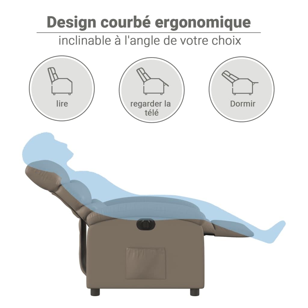vidaXL Fauteuil Inclinable Électrique, Chaise de Relaxation avec Dossier et Repose-Pied Réglables, Siège de Salon, Moderne, Cappuccino Similicuir