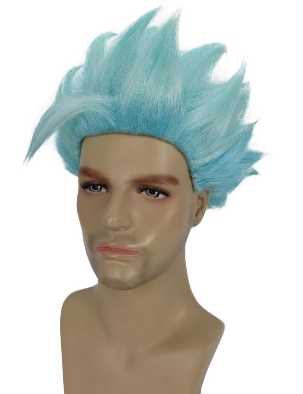 Adult Men's 10" Short Length Spiked Halloween Cosplay Anime Ban Costume Wig,Color Light Blue, Synthetic Soft Fiber Hair.