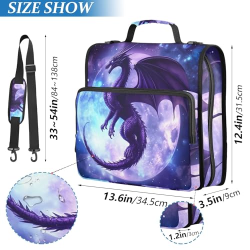 Image of 3 Ring Zipper Binder with Shoulder Strap Dragon Moon 1.5 inch Binders Keeper Large Capacity Multi Pockets for School Office Supplies