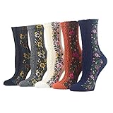 Campsis Floral Socks, Cotton Flower Crew Socks, Cute ankle socks for women(5 Pairs)